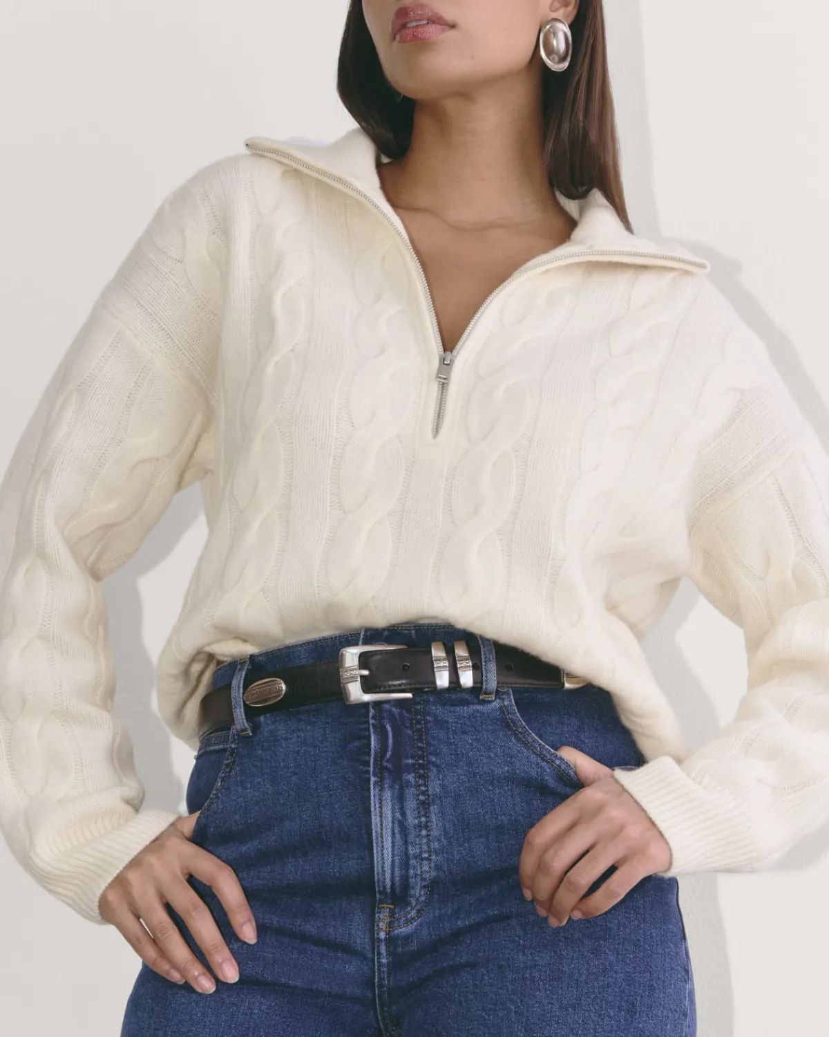 Everlane Sweaters*The Cable Half-Zip in Luxe Merino Bone
