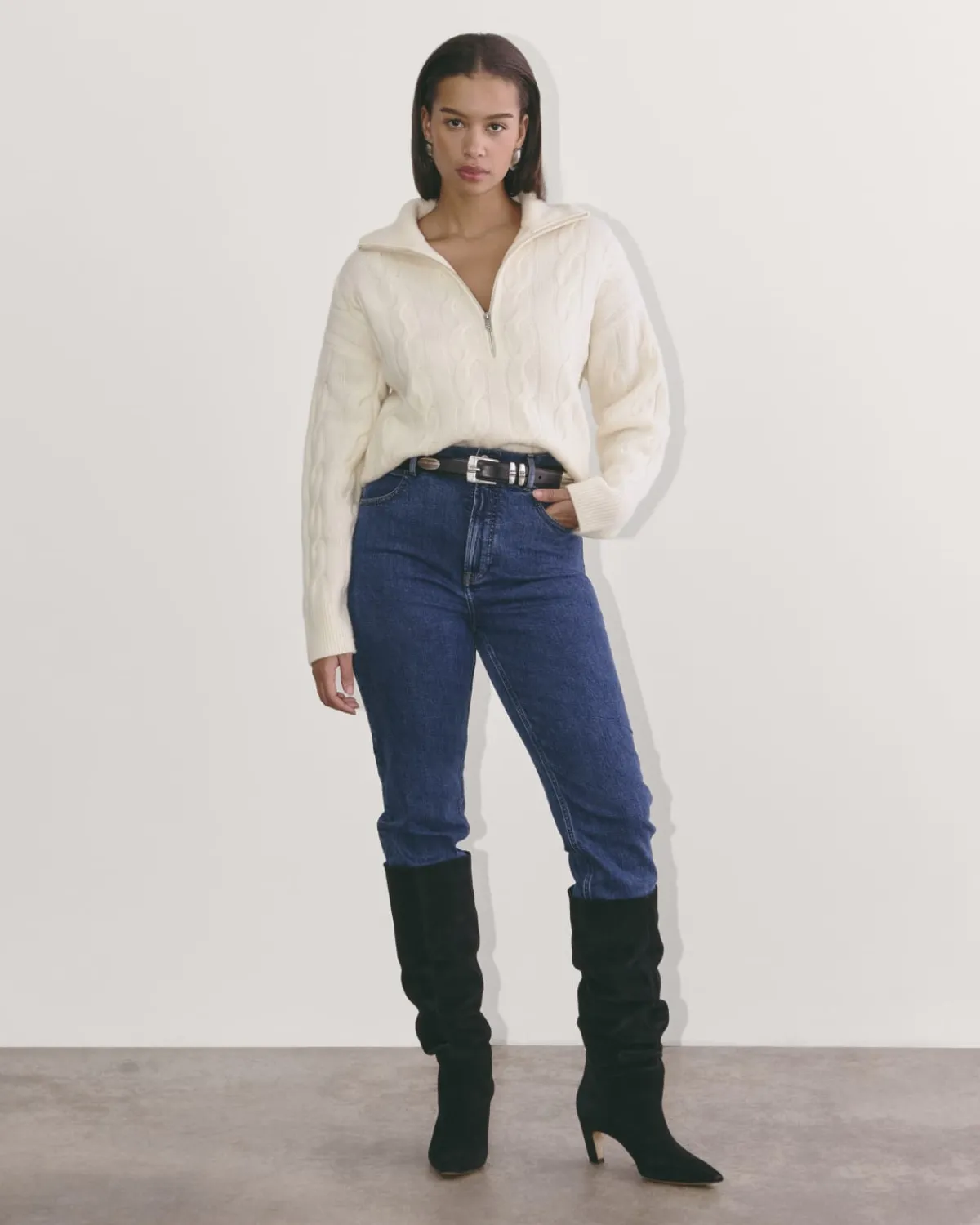 Everlane Sweaters*The Cable Half-Zip in Luxe Merino Bone