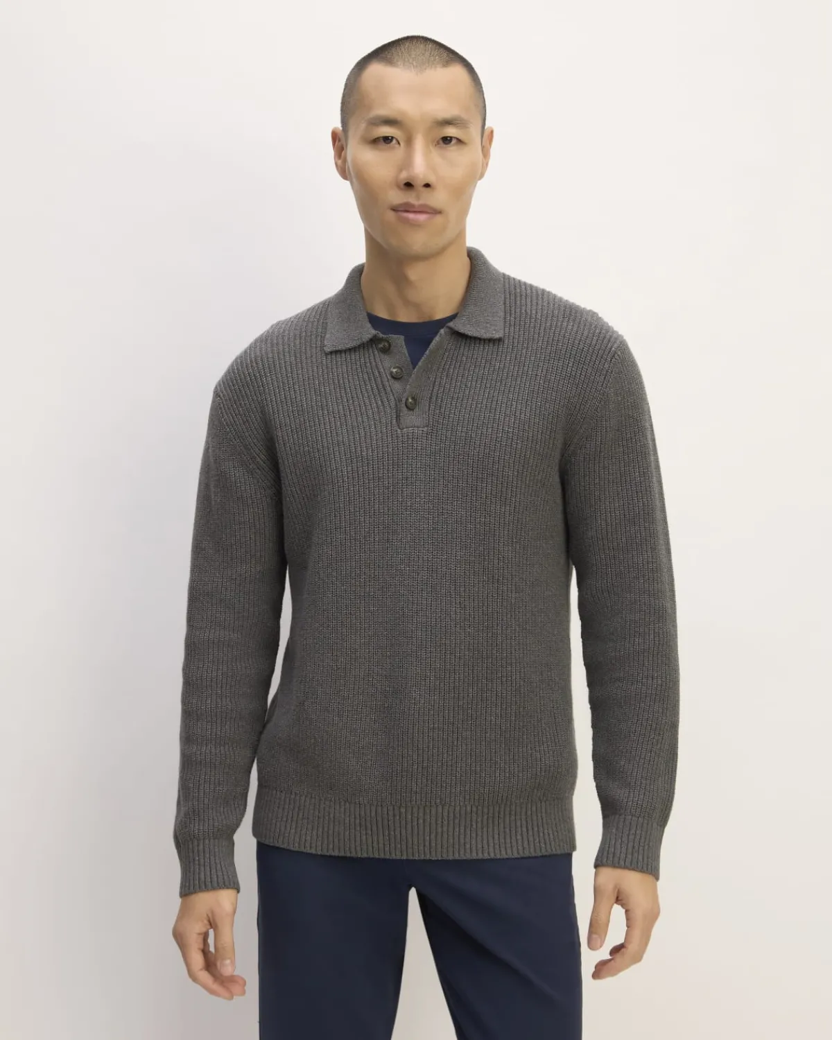 Everlane Sweaters|Turtleneck Sweaters*The Cotton Chunky Rib Polo Heathered Charcoal