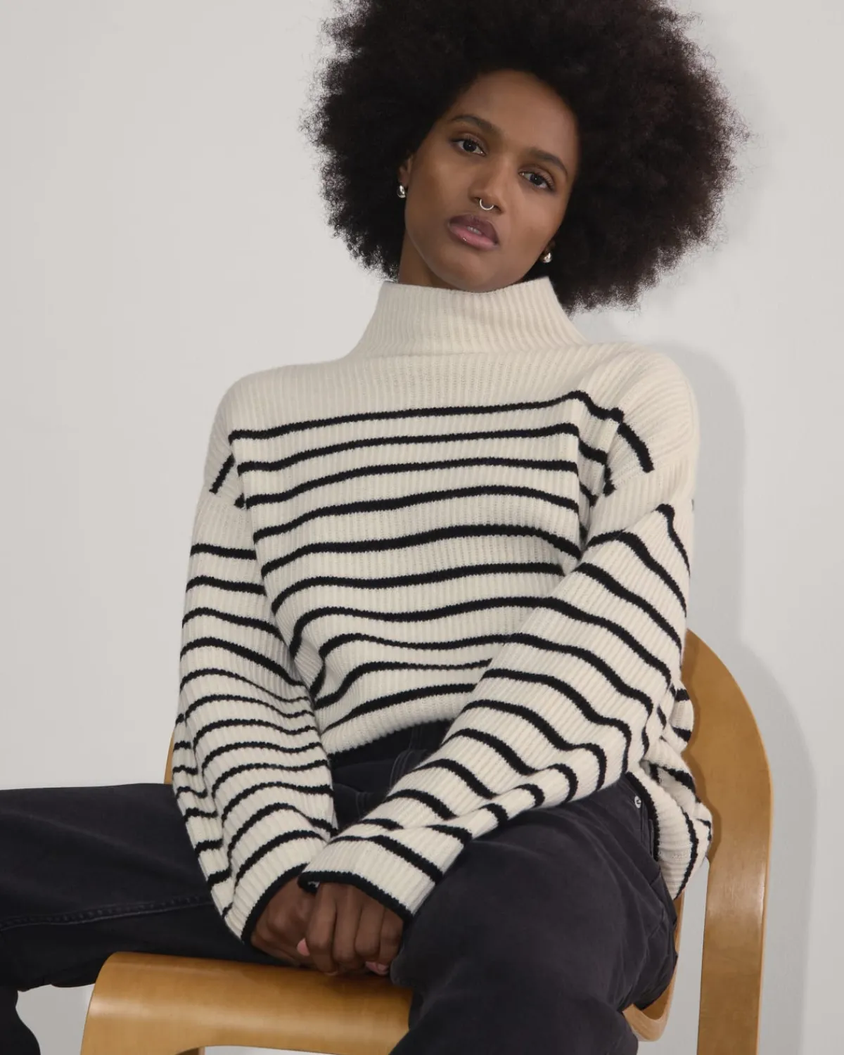 Everlane Sweaters|Turtleneck Sweaters*The Fisherman Turtleneck in Wool Cashmere Bone / Black