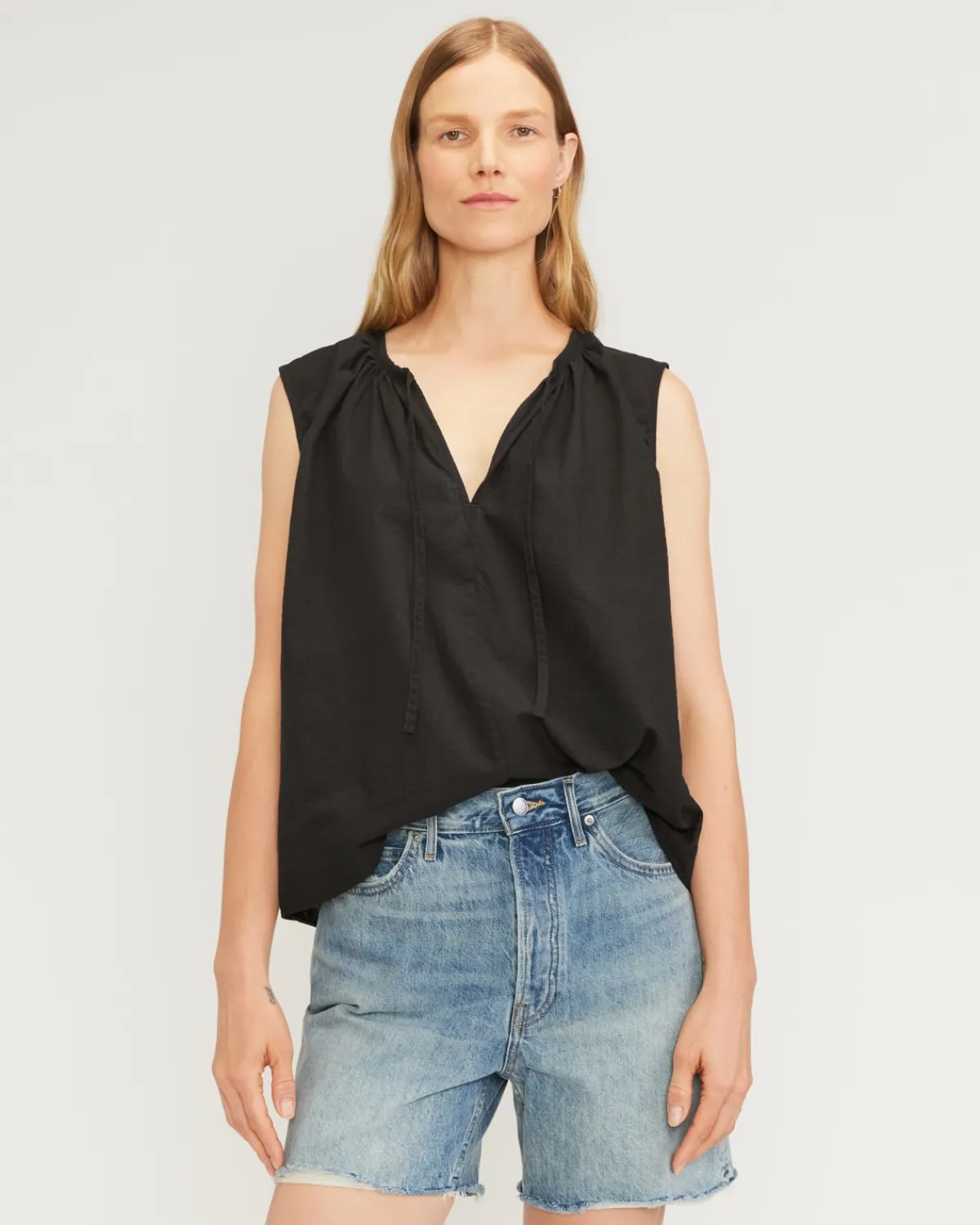 Everlane Tops*The Gathered Tie-Front Top Black