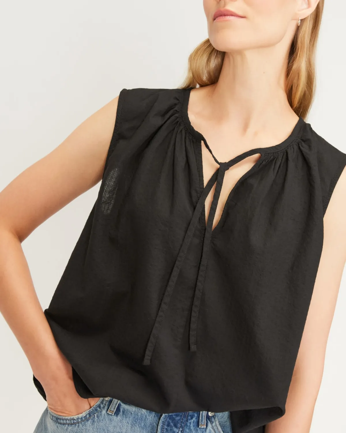 Everlane Tops*The Gathered Tie-Front Top Black