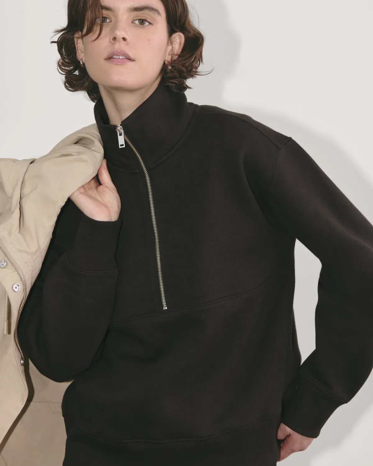 Everlane Loungewear|Tees*The Laid-Back Half-Zip Sweatshirt Heathered Grey / Olive