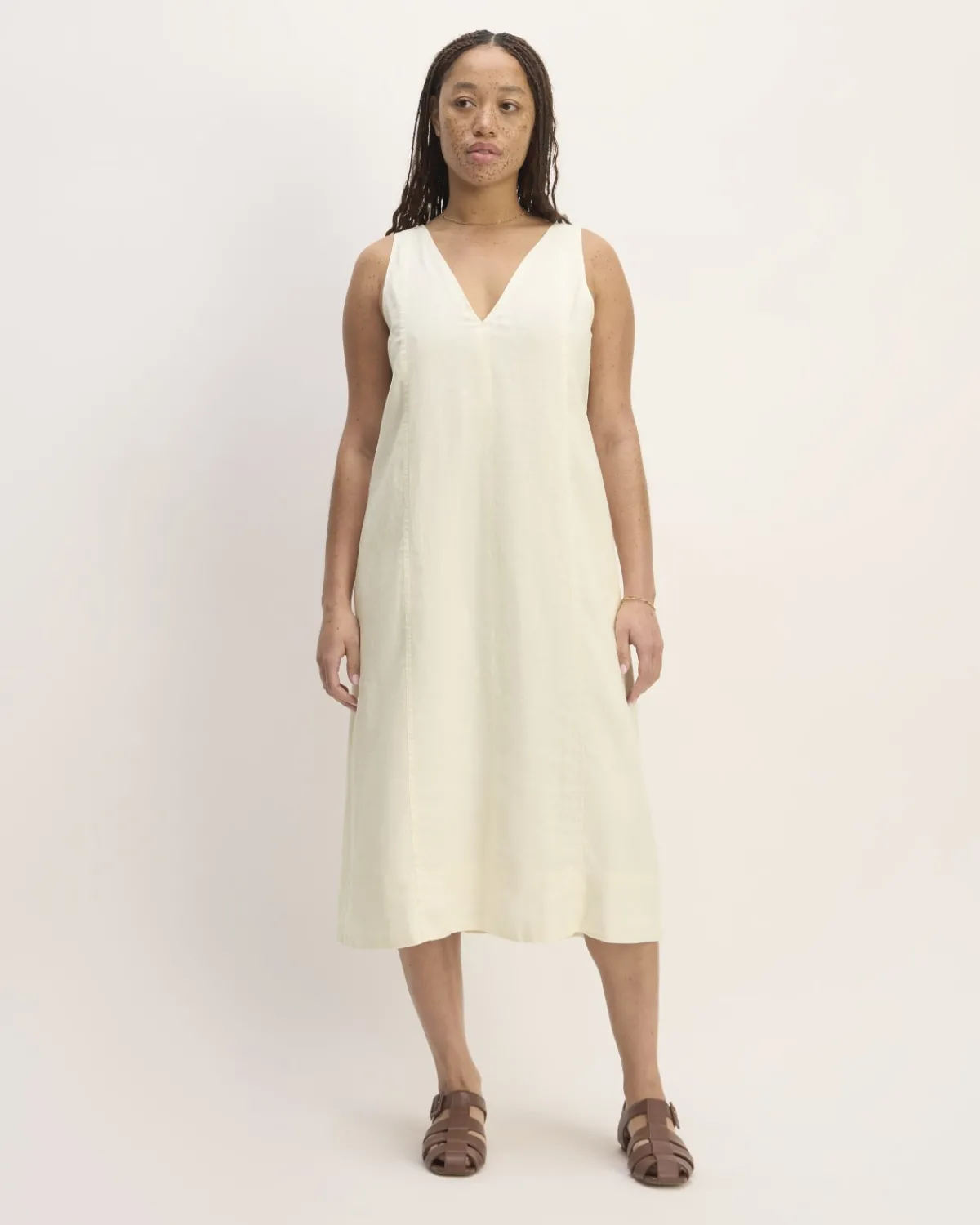 Everlane Dresses*The Linen V-Neck Midi Dress Bone