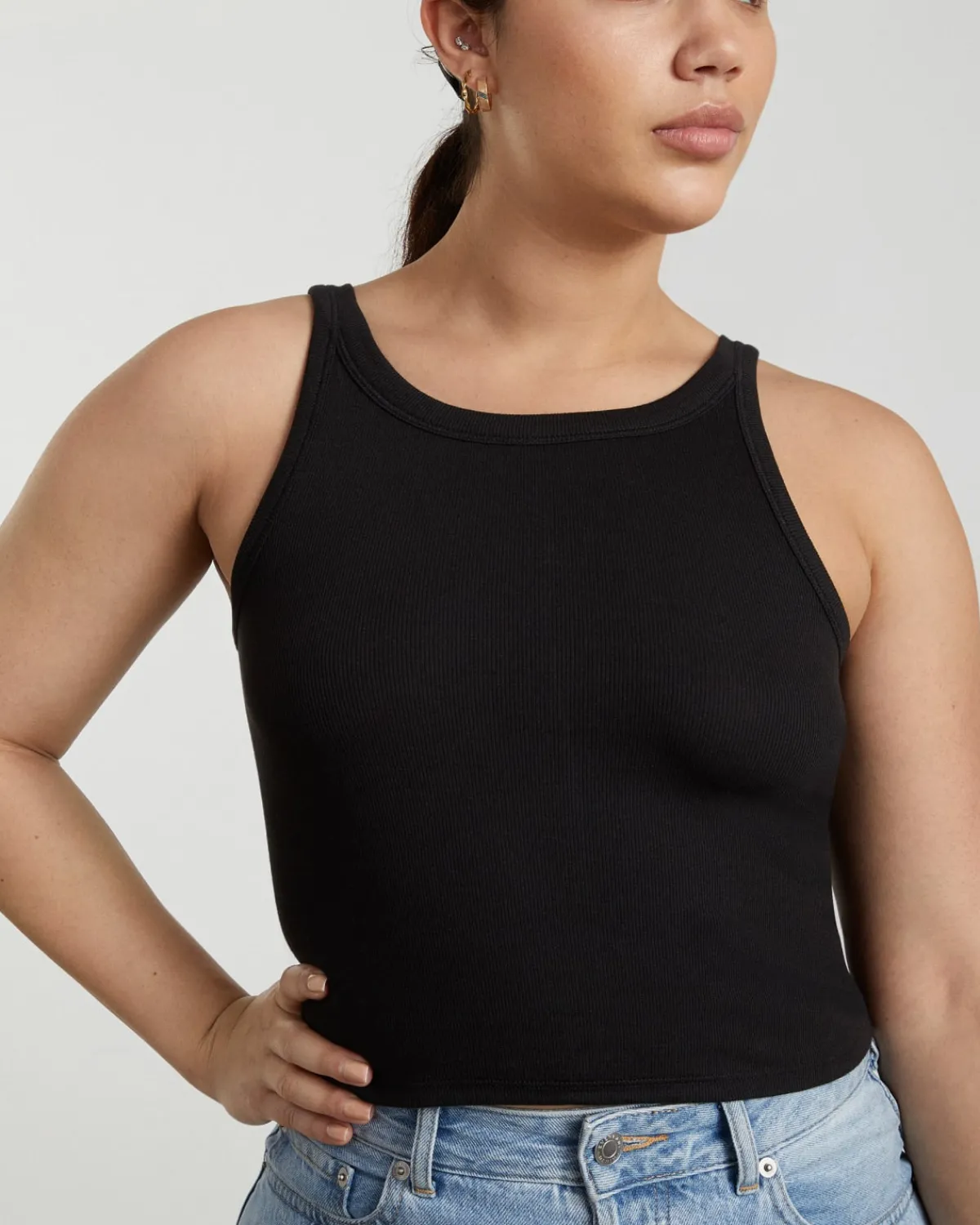Everlane Tees*The Pima Micro-Rib Short Tank Black
