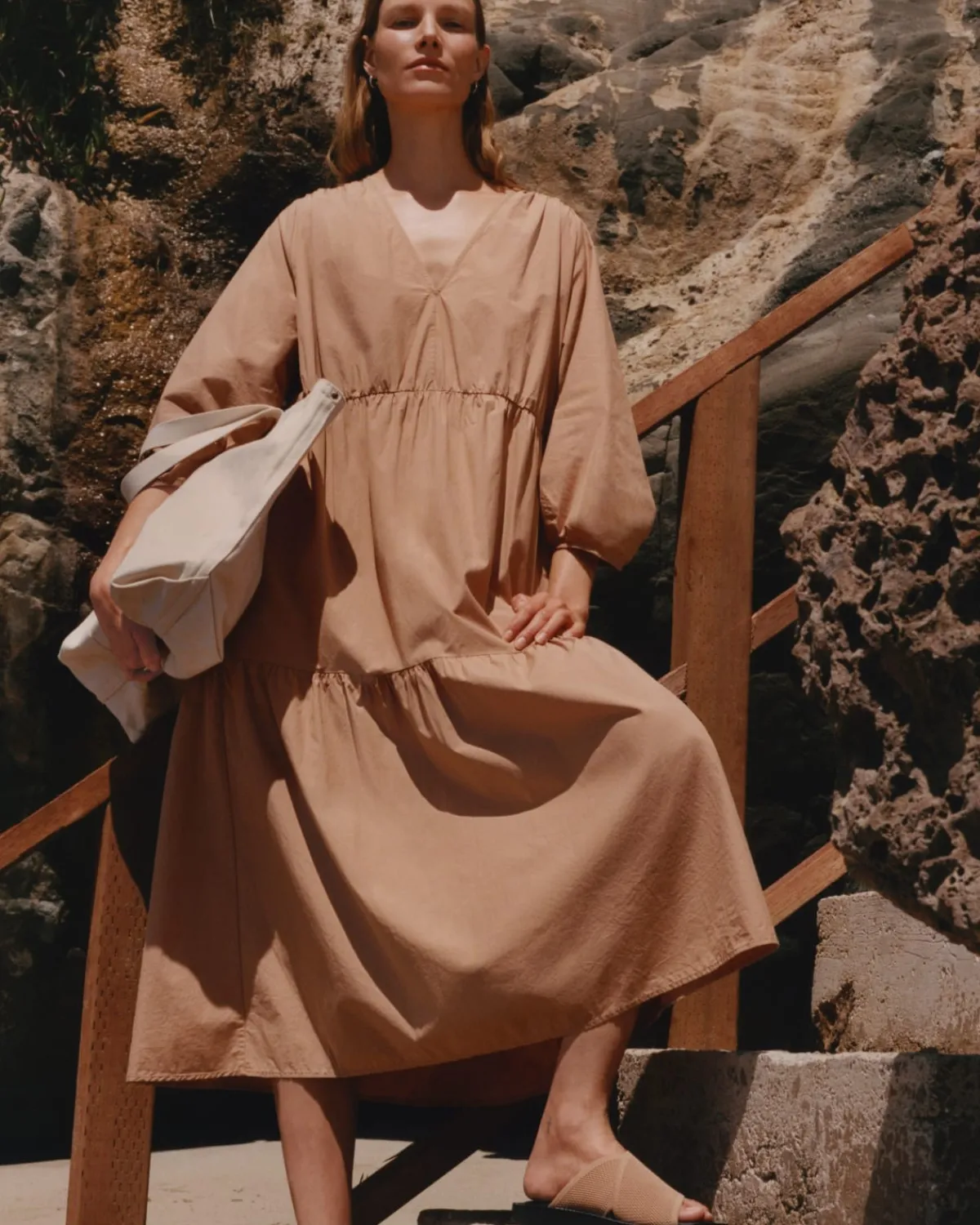 Everlane Dresses*The Poplin Tiered Dress Caramel