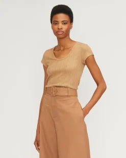Everlane Tees|Short Sleeve Tees*The Rib Soft Knit Scoop-Neck Tee Caramel