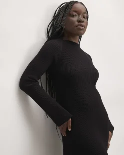 Everlane Dresses*The Ribbed Mock Neck Midi Dress Black